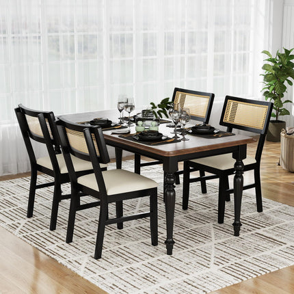 Dreamade Fabric Upholstered Dining Room Chairs w/Padded Seat Rubber Wood Legs & Curved Backrest