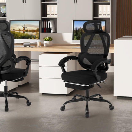Dreamade Mesh Office Chair with Retractable Footrest 135° Tilting Backrest