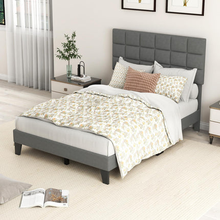 Dreamade Full Size Platform Bed, Linen Fabric Upholstered Bed Frame with Adjustable Headboard & Wooden Slat Support