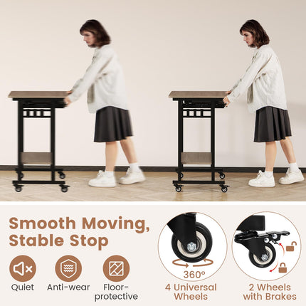 Dreamade Rolling Laptop Table with Pull-out Keyboard Tray and Hooks