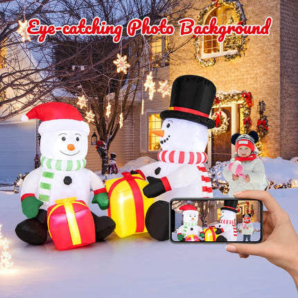 Dreamade 5FT Christmas Inflatables, LED Lighted Xmas Double Inflatable Snowmen Holding Gift Boxes