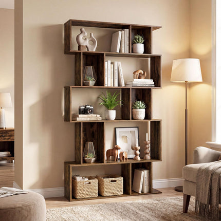Dreamade Geometric Bookshelf 5-Tier Bookcase with Open Shelves and Closed-back Cubes