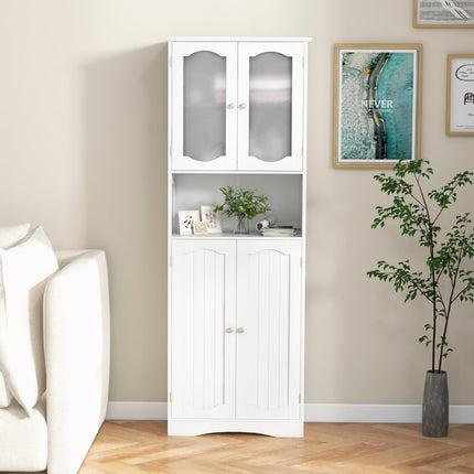 Dreamade 64.5" Tall Bathroom Cabinet, Pantry Cabinet with Tempered Glass Doors, Adjustable Shelves