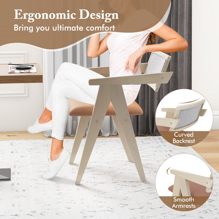Dreamade Wooden Dining Chairs Set of 2, Mid Century Upholstered Kitchen Chairs w/Leathaire Seat Cushions