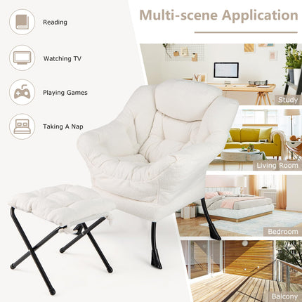 Dreamade Set of 1/2 Lazy Chair with Folding Ottoman, Modern Sherpa Accent Chair w/Armrests & Pocket
