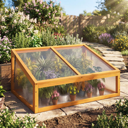 Dreamade Portable Raised Planter Bed Protection with Transparent Flip-top Roof