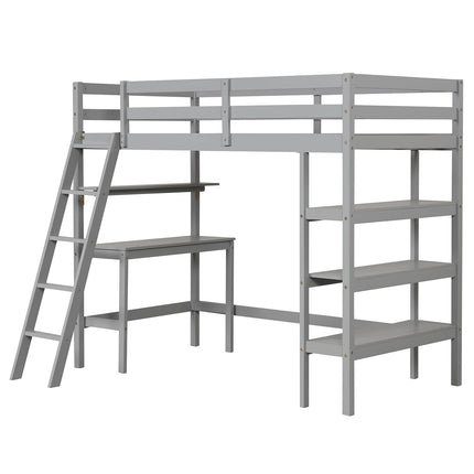 Dreamade Loft Bed with Desk & Bookshelves