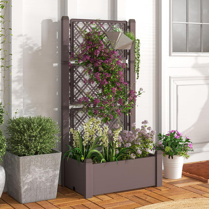 Dreamade Raised Garden Bed with Trellis 59”, Self-Watering Planter Box with Water Level Indicator & Removable Space Dividers