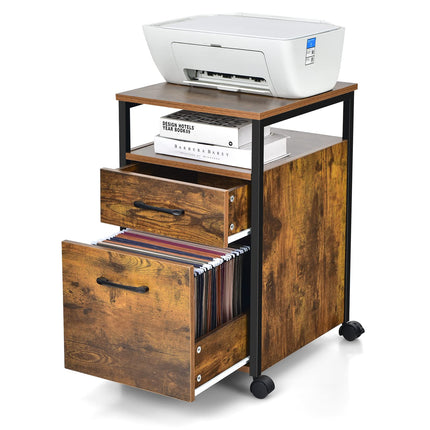 Dreamade 2-Drawer Rolling File Cabinet, Under Desk File Cabinet Printer Stand on Wheels, Rustic Brown
