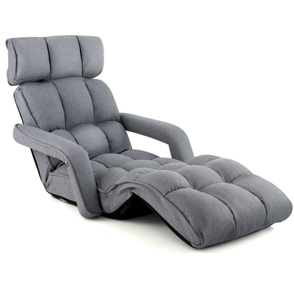 Dreamade Foldable Lazy Sofa Bed, 6-Position Adjustable Floor Chair Chaise Lounge with Armrest and Footrest (Gray)