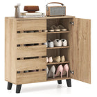 Dreamade 4-Tier Farmhouse Shoe Rack Cabinet with 2 Slatted Doors & Removable Shelves
