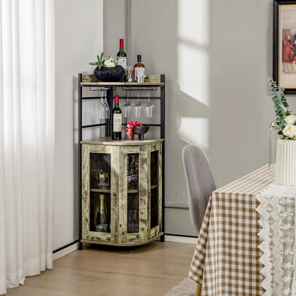 Dreamade Corner Bar Cabinet with Glass Holder