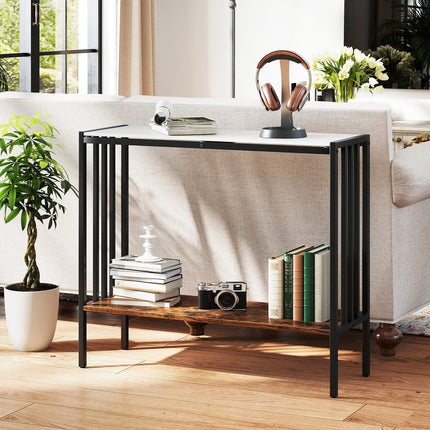 Dreamade 2 Tier Industrial Entryway Table with Sintered Stone Tabletop and Open Shelf