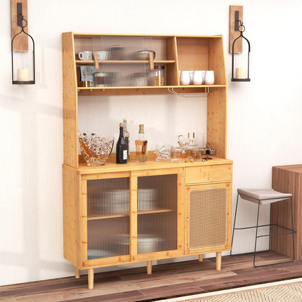 Dreamade Pantry Cabinet 69" Bamboo Hutch Cabinet with Storage