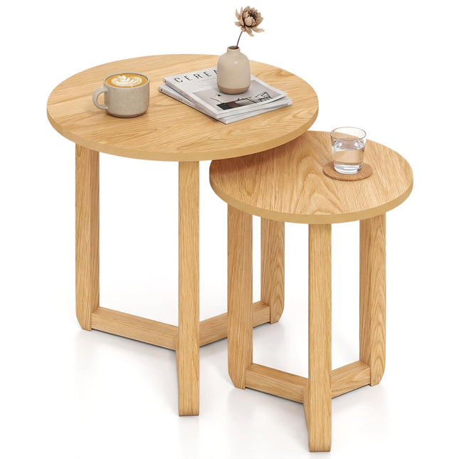Dreamade Farmhouse Round Nesting Coffee Table Set of 2 Wood Nesting End Tables