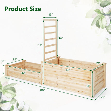 Dreamade Raised Garden Bed with Trellis, Set of 2 Wood Shallow & Deep Planter Box for Climbing Plants