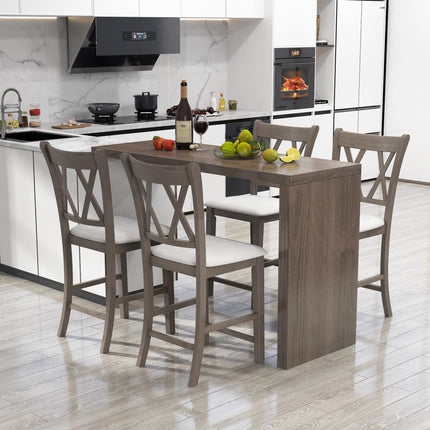 Dreamade Wood Bar Stools Set of 2/4, 24" Counter Height Bar Stools w/Cross Back & Linen Fabric Upholstered Seat