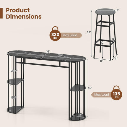 Dreamade 3 Pieces Bar Table Set for 2 with 2 Padded Stools