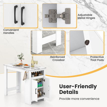 Dreamade Bar Table, 47” Counter Height Dining Table with 7 Hanging Hooks, Compartment, Cabinet & Adjustable Shelf
