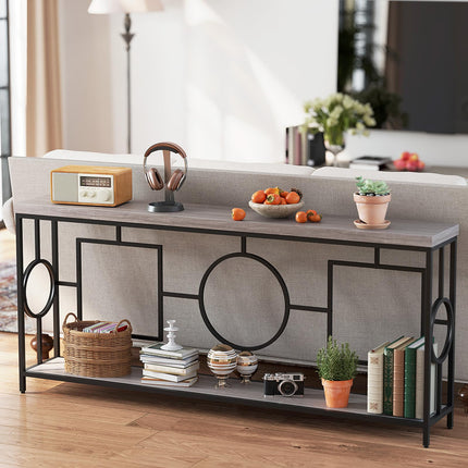 Dreamade 71" Console Table, 2-Tier Extra-Long Entryway Table w/Storage Shelf, Faux Wood Top