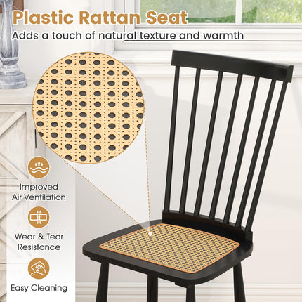 Dreamade Farmhouse Solid Rubber Wood Dining Chairs Set of 2/4 with PE Rattan Seats