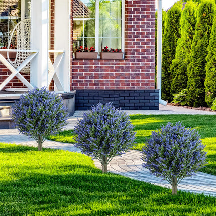 Dreamade Set of 2 Artificial Lavender Topiary Ball Trees | Sun-Proof Indoor Outdoor Fake Evergreen Plants