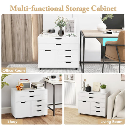 Dreamade File Cabinet, Rolling Lateral Filing Cabinet with 2 Large Drawers, 3 Small Drawers