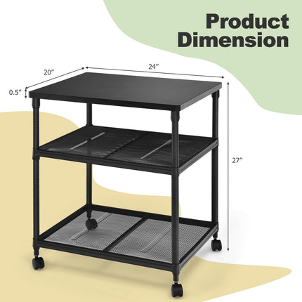 Dreamade Printer Stand, 3-Tier Industrial Printer Cart with Lockable Wheels