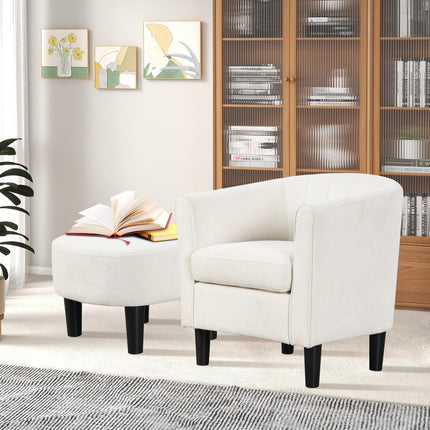Dreamade Modern Accent Chair with Ottoman, Upholstered Teddy Velvet Barrel Club Chair w/Footrest