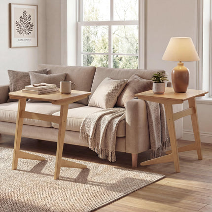 Dreamade C-Shaped Wooden End Table w/Solid Rubber Wood Frame