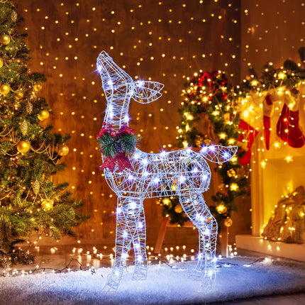 Dreamade Christmas Pre-Lit Reindeer | 50 Cold White LED Lights & Red Bow Stakes & Zip Ties Included