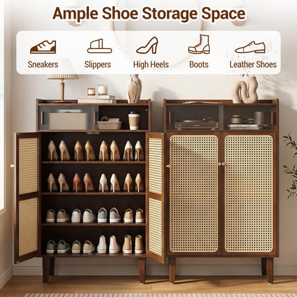 Dreamade Bamboo Shoe Cabinet w/Woven Rattan Doors