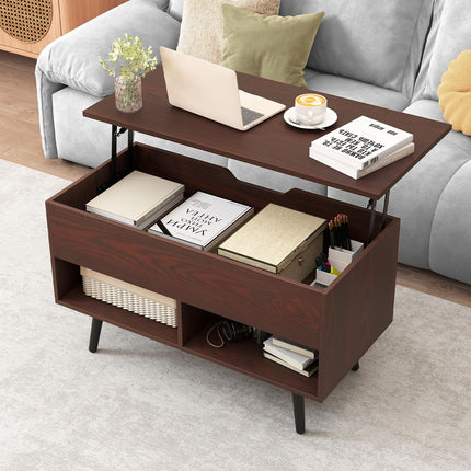 Dreamade Lift Top Coffee Table Modern Cocktail Table w/Hidden Compartment & 2 Open Shelves