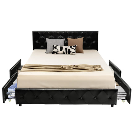 Full/Queen PU Leather Upholstered Platform Bed with 4 Drawers
