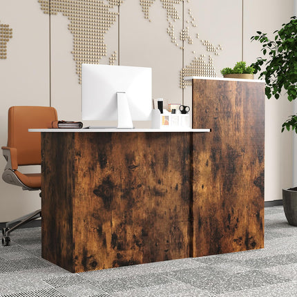 Dreamade Reception Desk, Front Counter Desk with Lockable Drawer, Oval Tabletop & Adjustable Shelf