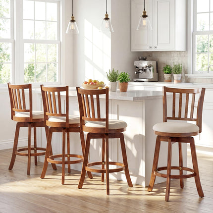 Dreamade 25" Counter Height Stools Set of 2/4 with Rubber Wood Legs & Footrest & Upholstered Seat