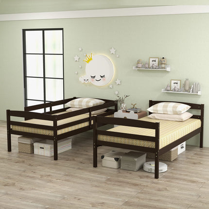 Dreamade Bunk Bed, Solid Wood Detachable Bed Frame with High Guardrails & Integrated Ladder