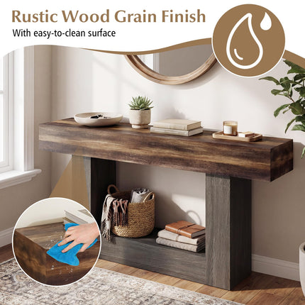 Dreamade 63" Farmhouse Console Table | 2-Tier Narrow Entryway Table with Storage Shelf