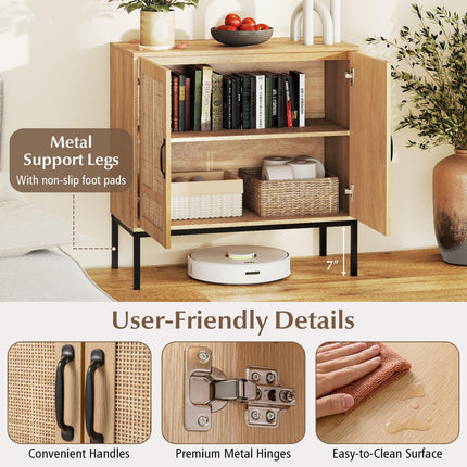 Dreamade Sideboard Cabinet Boho Rattan Buffet Cabinet with Storage Adjustable Shelves 2 Doors