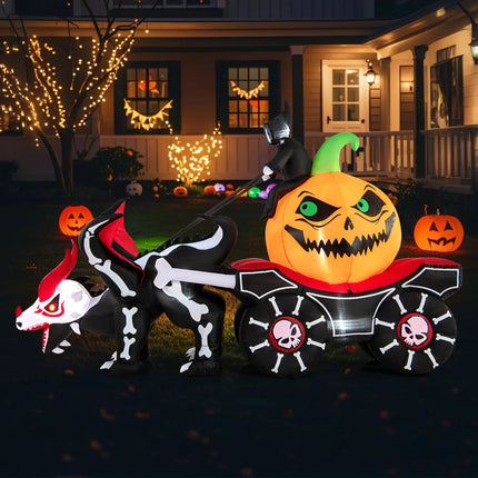 Dreamade 9 FT Halloween Inflatable Outdoor Decoration, Blow up Grim Reaper Driving Pumpkin Carriage