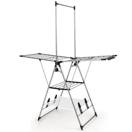 Dreamade Clothes Drying Rack, Aluminum Foldable Laundry Drying Rack with with 6-Level Adjustable Height