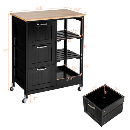Dreamade Kitchen Island Cart with Storage, Bar Serving Cart on Wheels with 3 Deep Drawers