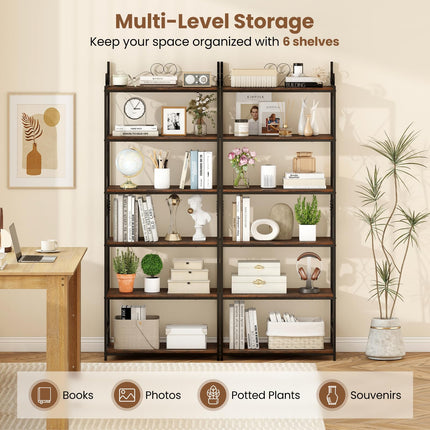 Dreamade 6-Tier Bookshelf Industrial Bookcase with 2 Anti-Tipping Kits and Metal Frame