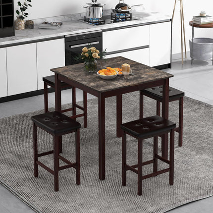5-Piece Bar Table Set Counter-Height Dining Table and 4 Bar Stools-Brown & White