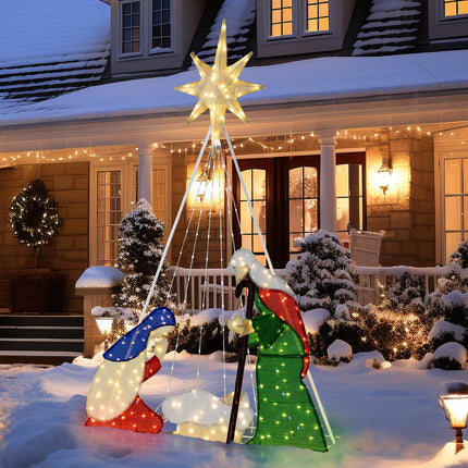 Dreamade 6 FT Lighted Nativity Scene, Holy Family Set Christmas Decoration with 240 LED Lights