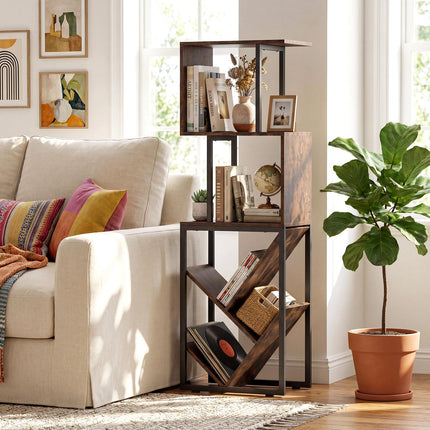 Dreamade 6-Tier Bookshelf | Industrial S-Shaped Geometric Bookcase with Open Display Shelves