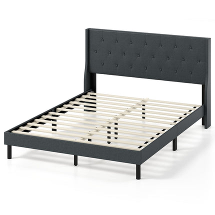 Dreamade Queen Size Upholstered Bed Frame Linen Fabric Platform Bed with Button Tufted Wingback Headboard