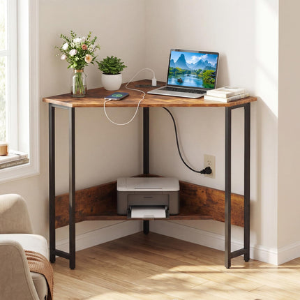 Dreamade 90° Triangle Corner Desk with Charging Station
