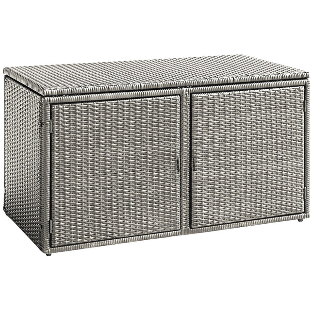 Rattan Deck Box Outdoor&Indoor 88 Gallon Wicker Storage Bench W/Separate Storage Shelf