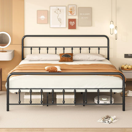 Dreamade King/Queen/Full Size Metal Platform Bed Frame, Victorian Style Platform Bed with Headboard & Footboard